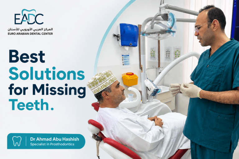 Dr. Ahmad Abu Hashish consulting a patient about the best solutions for missing teeth at Euro Arabian Dental Center.
