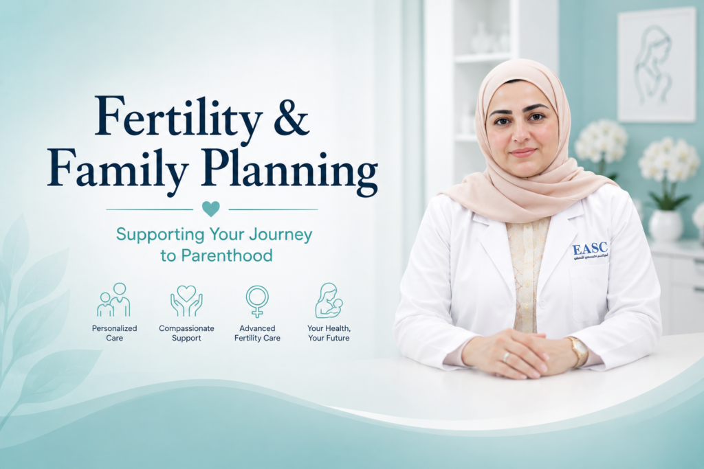 Female fertility specialist consulting with a patient at Euro Arabian Specialist Medical Center in Sohar, Oman.
