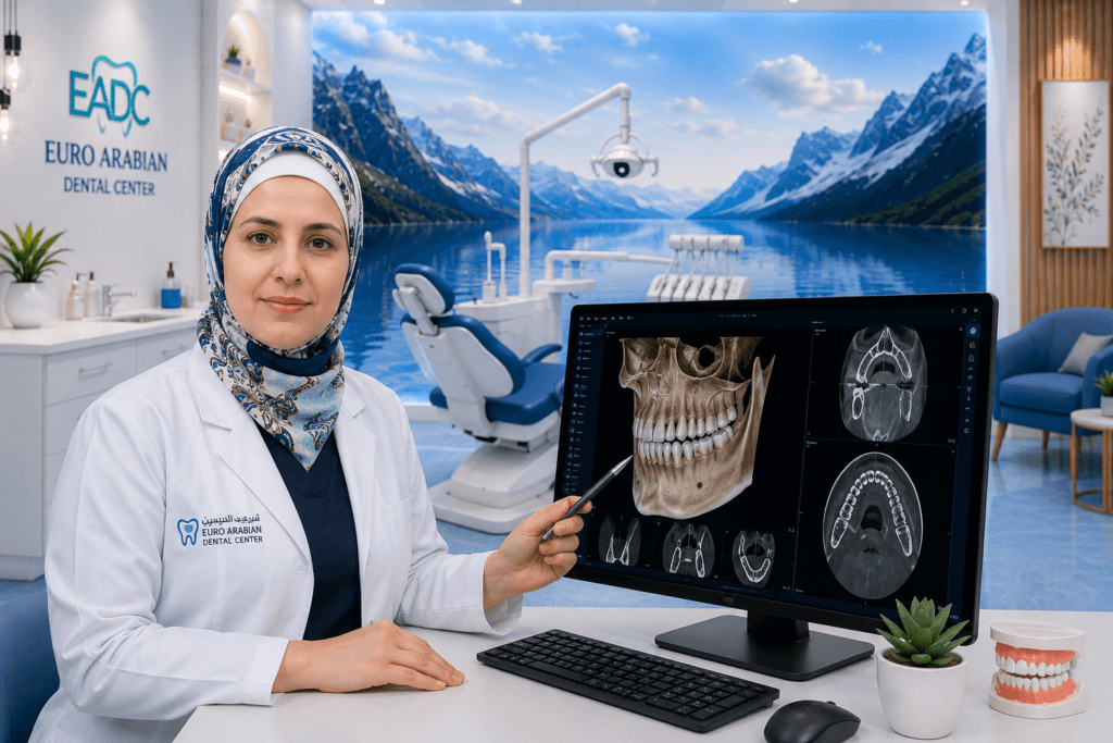 Patient undergoing a 3D Dental CBCT scan at Euro Arabian Dental Center for accurate diagnosis and treatment planning.