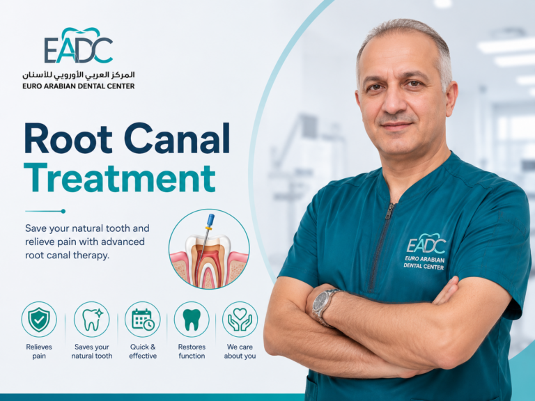 Dentist performing root canal treatment at Euro Arabian Dental Center in Oman using advanced endodontic techniques.
