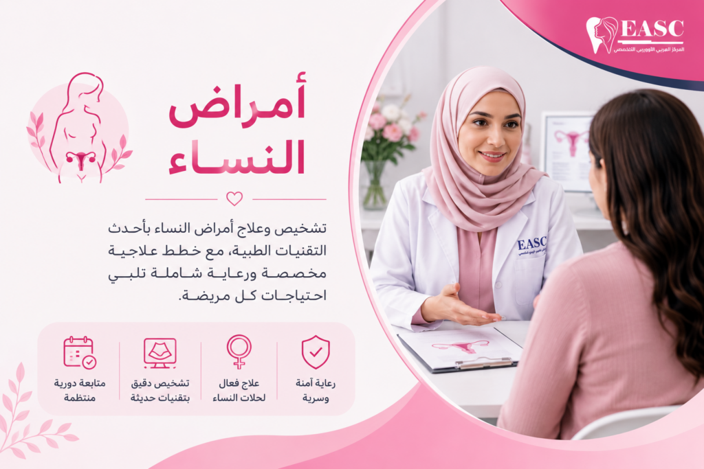 طبيبة نسائية تقدم استشارة طبية لمريضة في قسم أمراض النساء بالمركز العربي الأوروبي التخصصي في سلطنة عمان.
